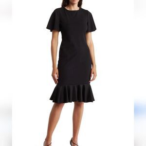 Marina dress Armorie flutter sleeve black ruffle trim sz xl